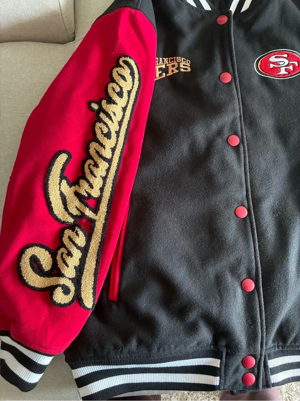 NFL San Francisco 49ers Black, Red &Gold Varsity Jacket